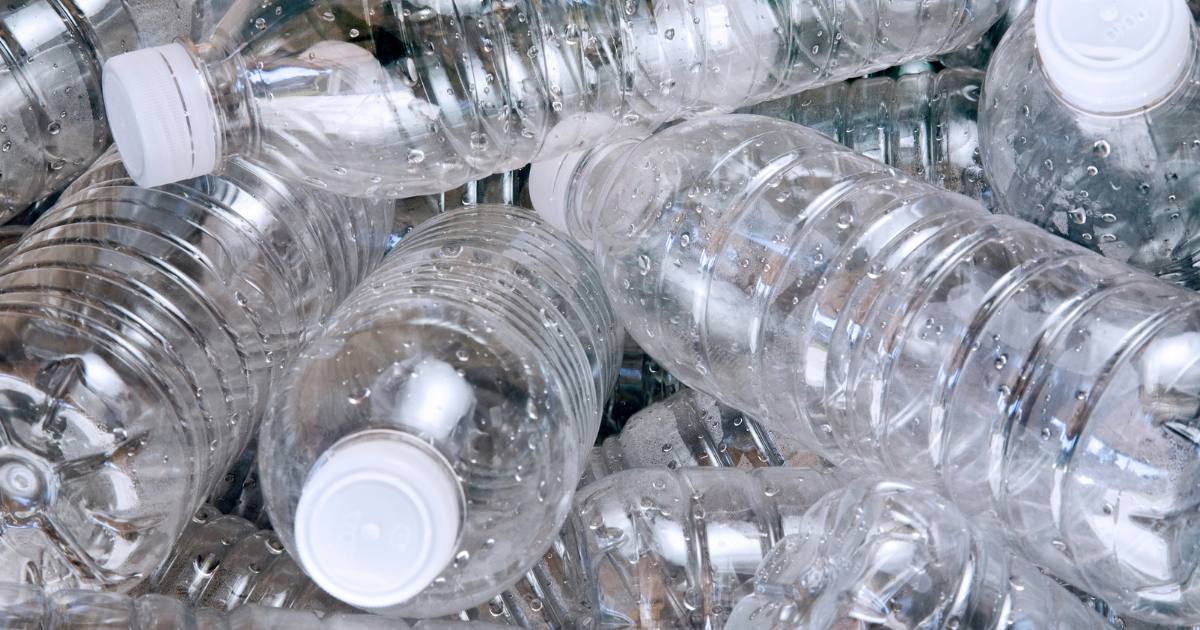 Empty plastic single-use water bottles